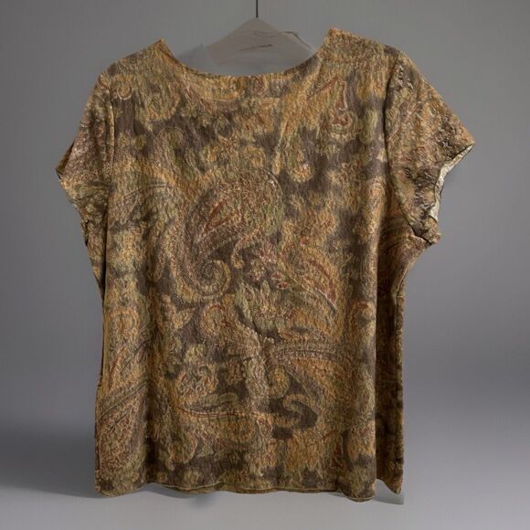 Alfani Woman Green Paisley Empire Waist Cap Sleeve Mesh Top 2X Y2K  Fairy Core - Picture 2 of 5